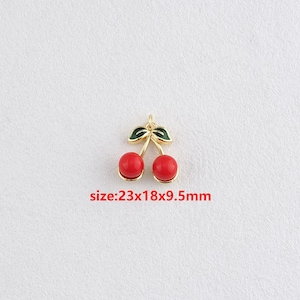 18k Gold Filled Cherry Pendant,Fruit Necklace,Enamel Charm,DIY Jewelry Accessories
