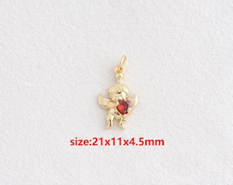 Pingente de anjo em ouro 18k, pingente de anjo em zircônia cúbica, acessórios de joalheria faça você mesmo