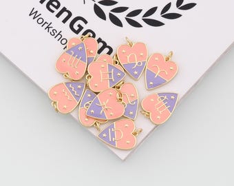 18k Gold Filled Zodiac Pendant,Enamel Horoscope Charm,DIY Jewelry Accessories