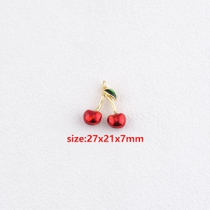 18k Gold Filled Cherry Pendant,Fruit Necklace,Enamel Charm,DIY Jewelry Accessories