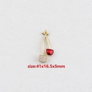 18k Gold Filled Cherry Pendant,Fruit Necklace,CZ Cherry Charm,DIY Jewelry Accessories