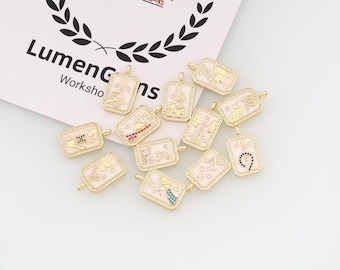 Ciondolo zodiacale riempito in oro 18k, ciondolo oroscopo smaltato, accessori per gioielli fai da te