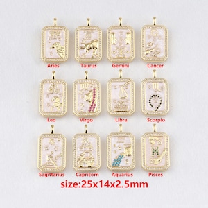 18k Gold Filled Zodiac Pendant,Enamel Horoscope Charm,DIY Jewelry Accessories