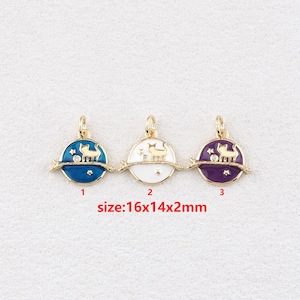18k Gold Filled Cat Pendant,Animal Necklace,Enamel Charm,DIY Jewelry Accessories