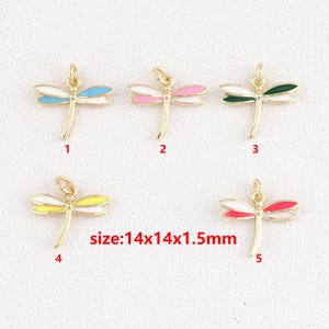 18k Gold Filled Dragonfly Pendant,Enamel Charm,DIY Jewelry Accessories
