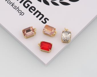 18k Gold Filled Rectangle Pendant,Crystal Charm,DIY Jewelry Accessories