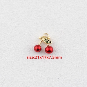 18k Gold Filled Cherry Pendant,Enamel Charm,DIY Jewelry Accessories