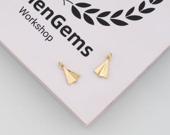18k gold filled hanger van papieren vliegtuigje, papieren vliegtuigje bedel, doe-het-zelf sieradenaccessoires