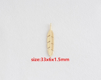 18k Gold Filled Feather Pendant,Feather Charm,DIY Jewelry Accessories