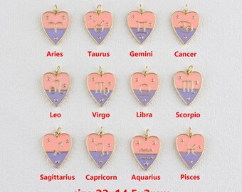 Ciondolo zodiacale riempito in oro 18k, ciondolo oroscopo smaltato, accessori per gioielli fai da te