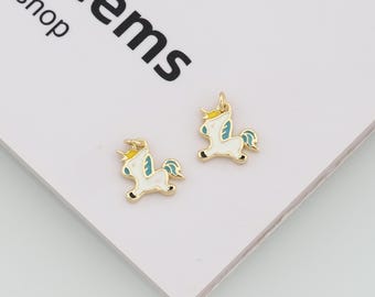18k Gold Filled Unicorn Pendant,Enamel Charm,DIY Jewelry Accessories