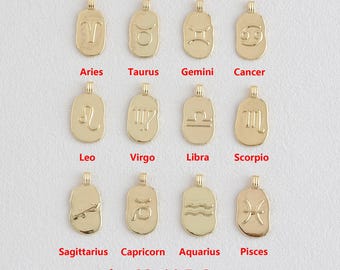 Ciondolo zodiacale riempito in oro 18k, ciondolo oroscopo, accessori per gioielli fai da te
