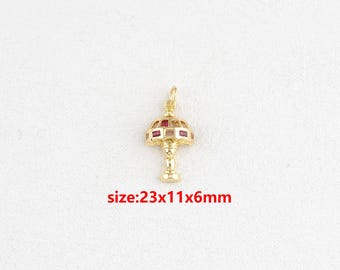 18k Gold Filled Table Lamp Pendant,CZ Table Lamp Charm,DIY Jewelry Accessories