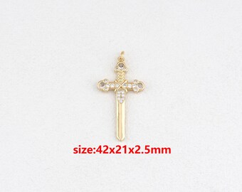 18k Gold Filled Sword Pendant,CZ Sword Charm,DIY Jewelry Accessories