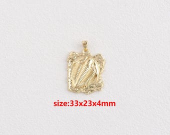 18k Gold Filled Trilobite Pendant,Animal Charm,DIY Jewelry Accessories