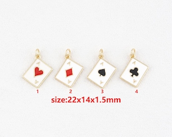 Colgante de póker chapado en oro de 18 quilates, dije esmaltado, accesorios de joyería DIY