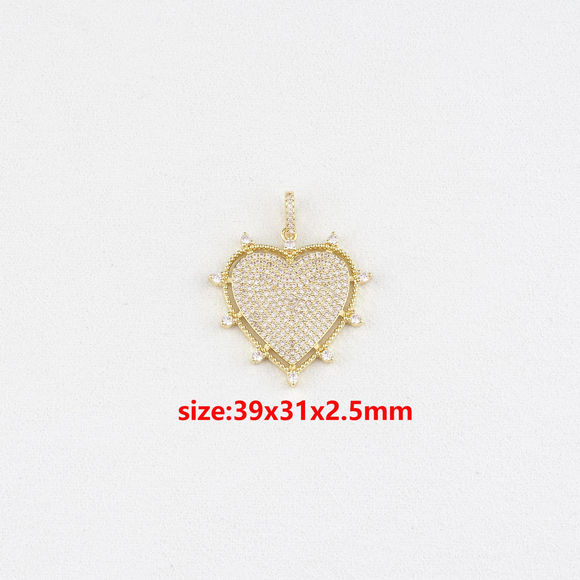 18k Gold Filled Heart Pendant,cz Heart Charm,diy Jewelry
