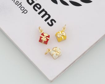 18k Gold Filled Gift Box Pendant,Dainty Gift Box Charm,DIY Jewelry Accessories