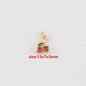 18k Gold Filled Cherry Pendant,Fruit Necklace,CZ Cherry Charm,DIY Jewelry Accessories