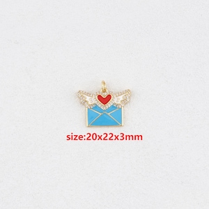 18k Gold Filled Envelope Wing Pendant,Enamel Charm,DIY Jewelry Accessories