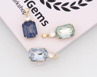 18k Gold Filled Rectangle Pendant,Crystal Charm,DIY Jewelry Accessories