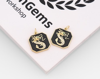 18k Gold Filled Dragon Pendant,Enamel Charm,DIY Jewelry Accessories