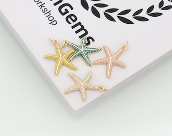 Pingente de estrela do mar em ouro 18k, pingente de esmalte, acessórios de joalheria faça você mesmo