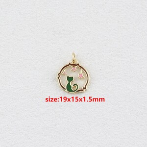 18k Gold Filled Cat Pendant,Animal Necklace,Enamel Charm,DIY Jewelry Accessories