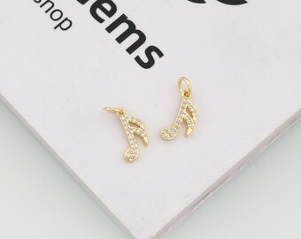 Colgante de nota musical chapado en oro de 18 quilates, dije de circonita cúbica, accesorios de joyería DIY