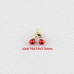 18k Gold Filled Cherry Pendant,Enamel Charm,DIY Jewelry Accessories