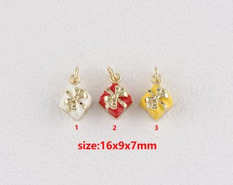 Colgante de caja de regalo chapado en oro de 18 quilates, delicado dije de caja de regalo, accesorios de joyería DIY