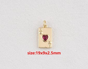 Colgante de póker chapado en oro de 18 quilates, dije de póker con circonita cúbica, accesorios de joyería DIY