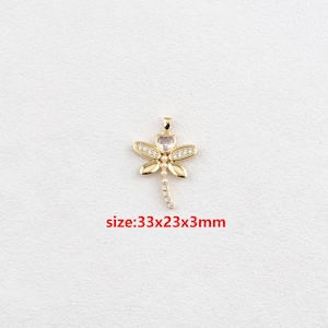 18k Gold Filled Dragonfly Pendant,Insect Charm,DIY Jewelry Accessories