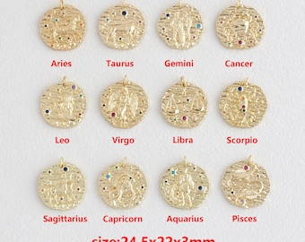 Ciondolo zodiacale riempito in oro 18k, ciondolo zodiacale, accessori per gioielli fai da te