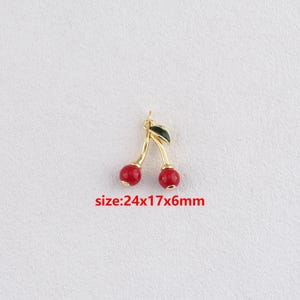 18k Gold Filled Cherry Pendant,Fruit Necklace,Enamel Charm,DIY Jewelry Accessories