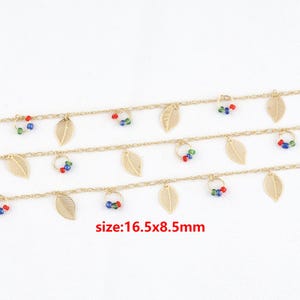 18k Gold Filled Leaf Chain,Beaded Link Chain,DIY Jewelry Accessories