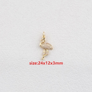 18k Gold Filled Crane Pendant,CZ Crane Necklace,DIY Jewelry Accessories