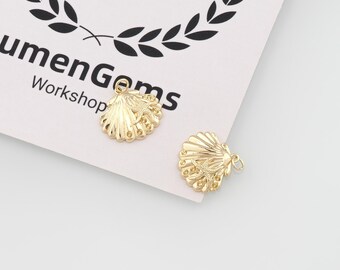 Ciondolo a forma di conchiglia in oro 18 carati, charm a tema oceano, accessori per gioielli fai da te