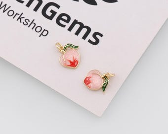 18k Gold Filled Peach Pendant,Fruit Necklace,Enamel Charm,DIY Jewelry Accessories