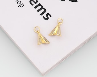 18k gold filled hanger van papieren vliegtuigje, CZ Paper Plane-bedel, DIY-sieradenaccessoires