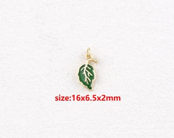18k Gold Filled Leaf Pendant,Enamel Charm,DIY Jewelry Accessories