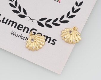 Ciondolo a forma di conchiglia in oro 18 carati, charm a tema oceano, accessori per gioielli fai da te
