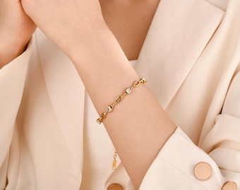 Diamond Link Chain Bracelet,   Dainty Diamond Tennis Bracelet , Stacking Bracelet for Women , Gift for Her