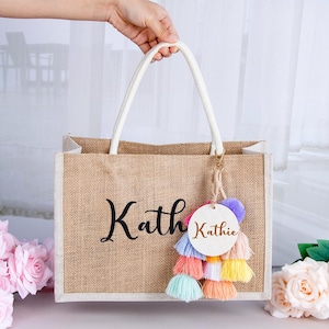 Bolsa de arpillera personalizada, regalo para dama de honor, bolsa de playa, regalo para despedida de soltera, recuerdo de despedida de soltera, regalo de cumpleaños, regalo para ella.