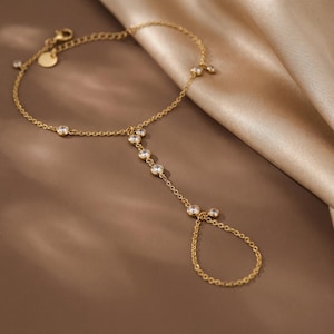 Hand Chain Bracelet ,Gold Bracelet ,Ring Chain ,Cubic Zirconia Statement Jewelry