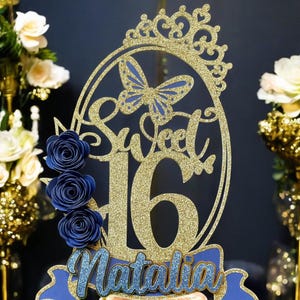 Sweet 16 Cake Topper: Custom Glitter Name, Butterfly & Tiara