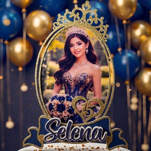 Personalized Photo Cake Topper 15th Birthday Quinceañera Sweet 16 Cake Topper Custom Picture Cake Decoration