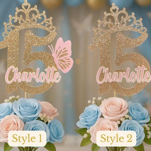 15th Birthday Centerpiece Personalized Table Decorations Quince Centerpiece Gold Silver Champagne Butterfly Centerpiece