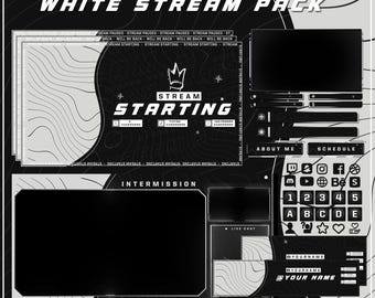 Premium Black and White Twitch overlays full stream package Black Stinger Transition Animated Alerts