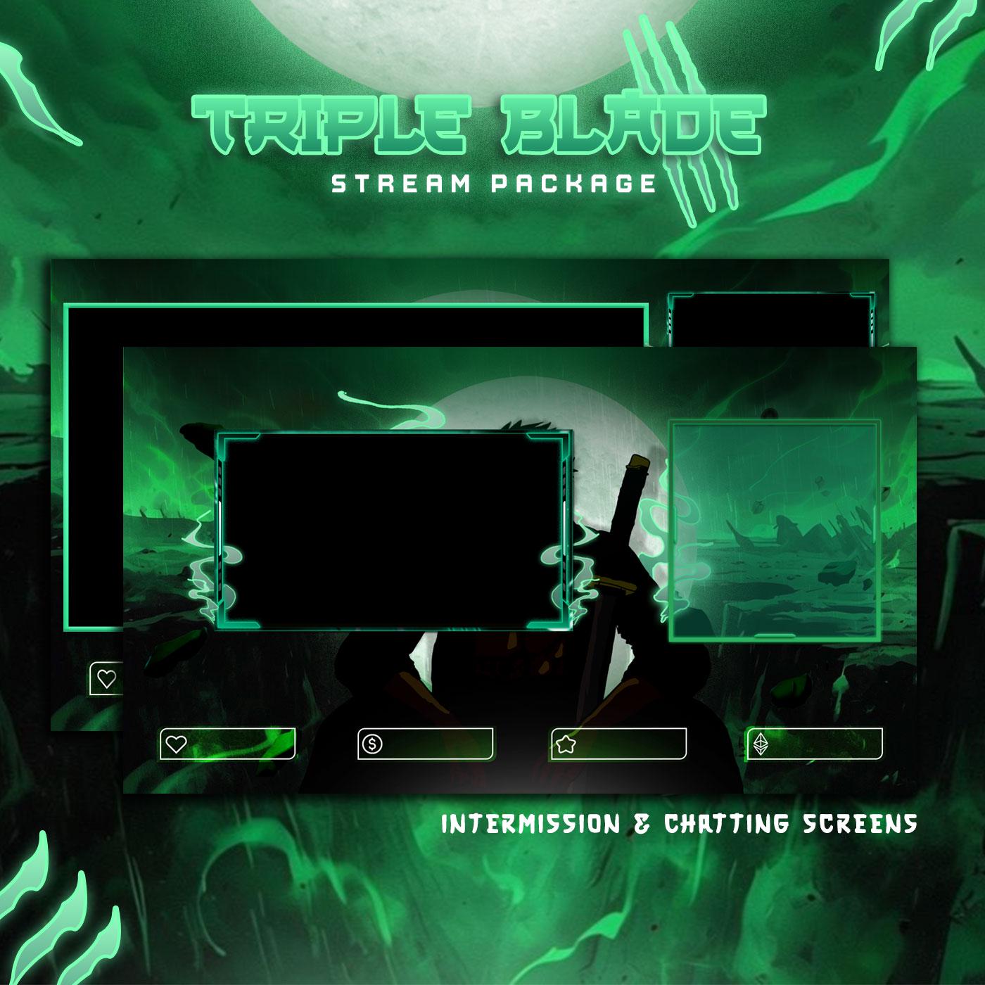 Triple Blade Anime Twitch Overlays Full Stream Package Green Stinger ...